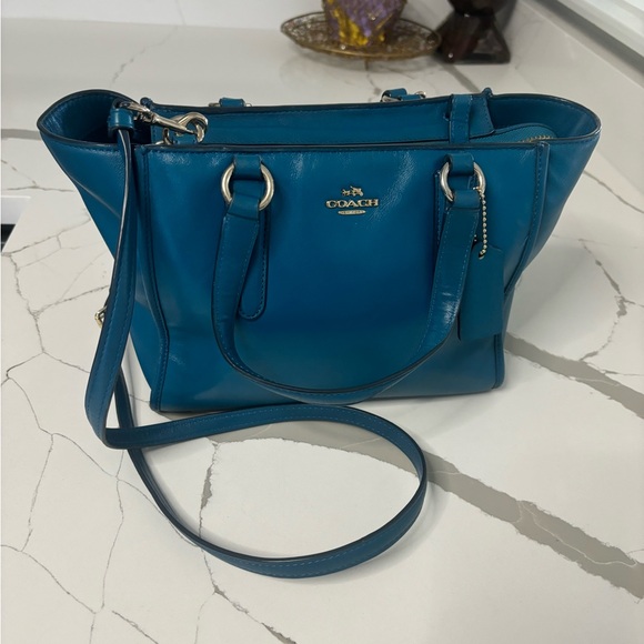 Coach Blue Leather Tote Bag - Picture 1 of 8